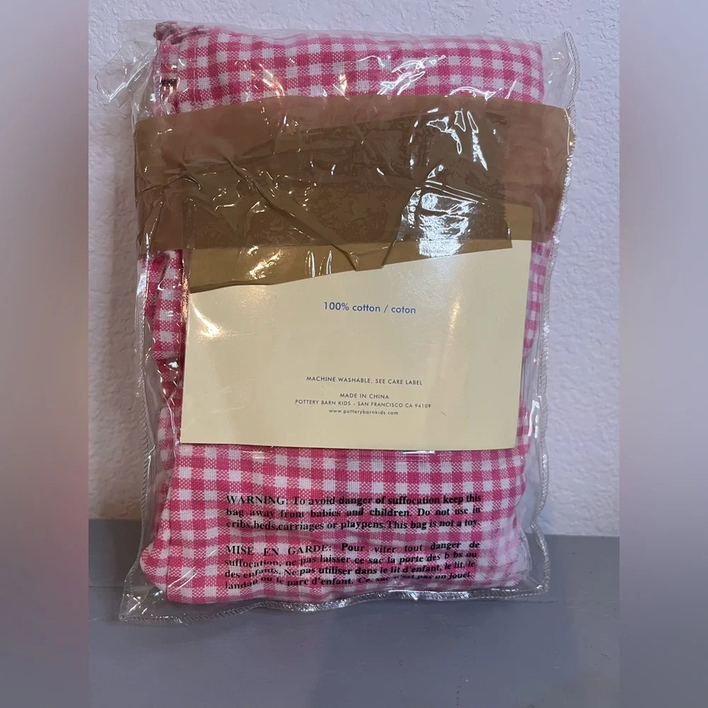 Pottery Barn Kids 2006 VTG 100% Cotton Pink White Gingham Sabrina Basket Liner